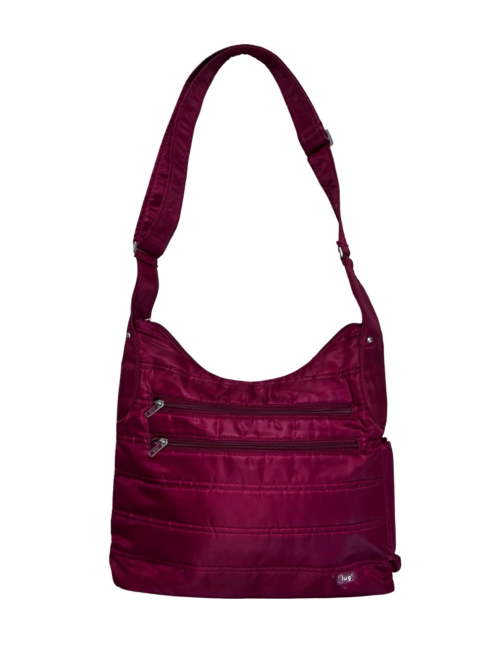 Lug Magenta Travel Crossbody Bag Hidden Water Bottle Pocket Organizer Purse